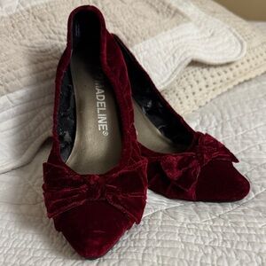 Madeline Deep Red Velvet Bow Heels
